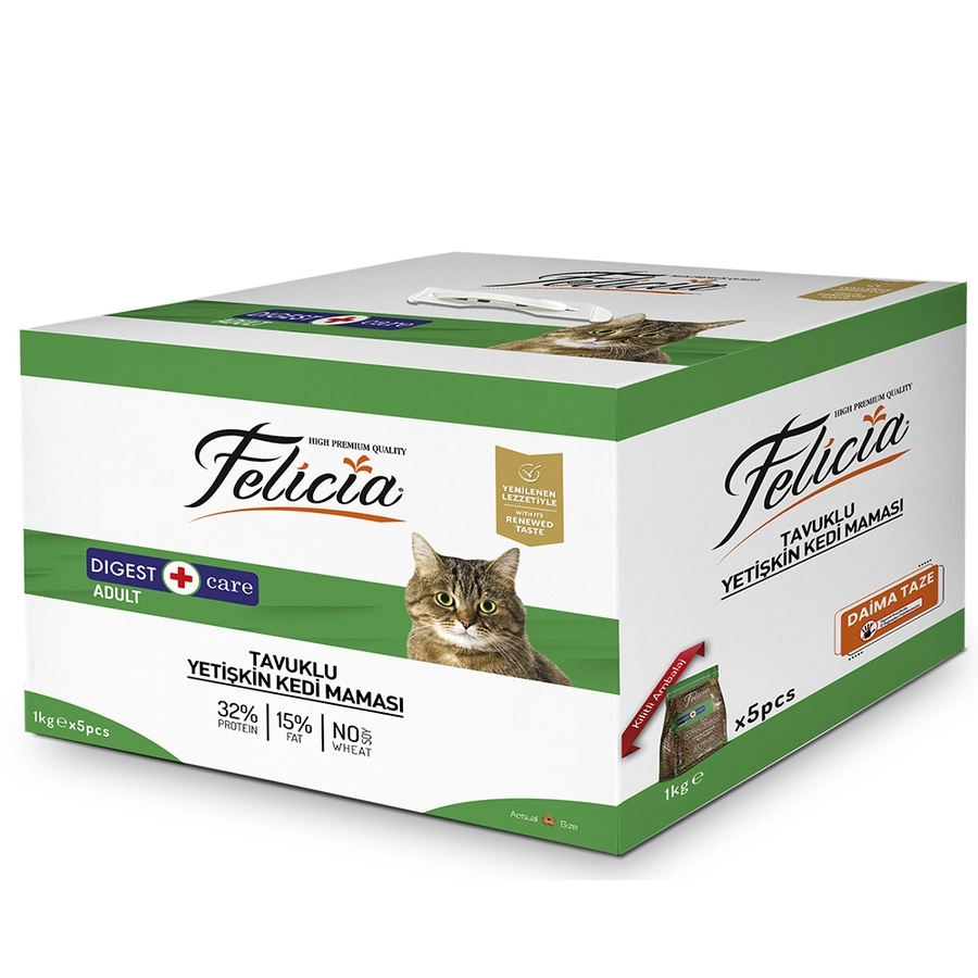 Felicia Tavuklu Az Tahıllı Yetişkin Kedi Maması (1kg x 5 adet) 5kg