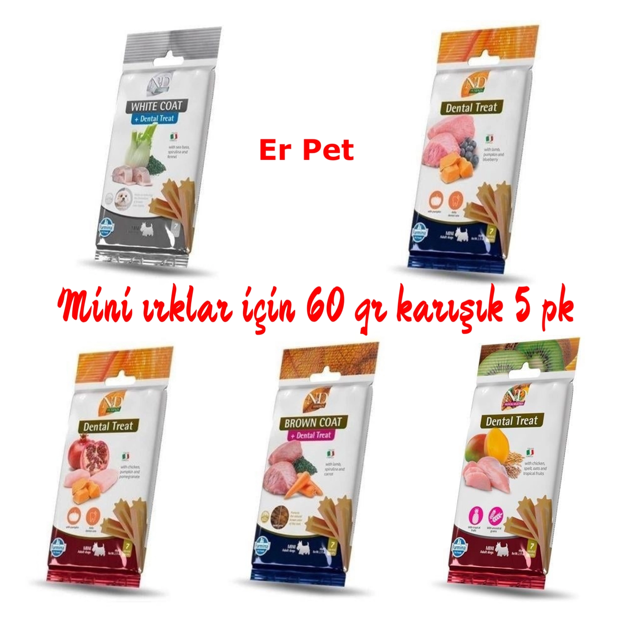 N&D Mini Irklar için Karışık 5 çeşit ödül Maması 60 gr *5 pk