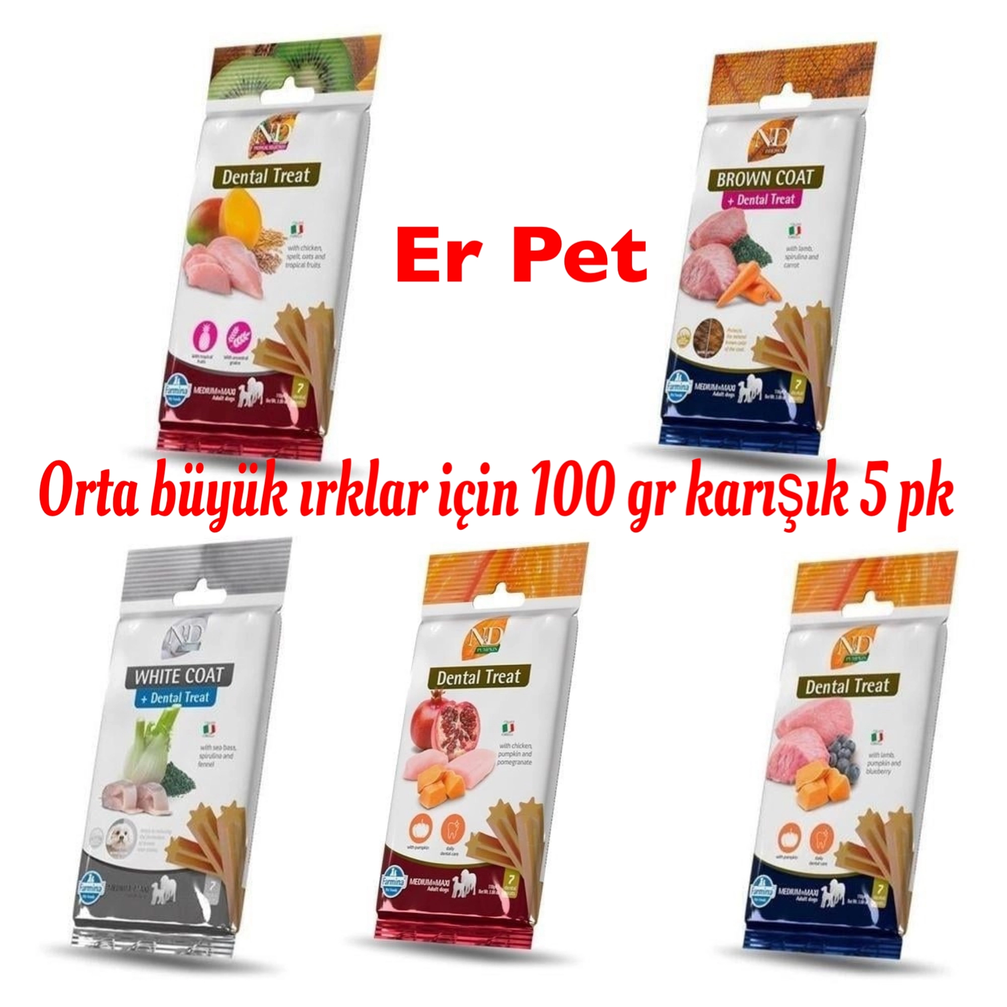 N&D orta büyük ırklar için Karışık 5 çeşit ödül Maması 100 gr *5 pk