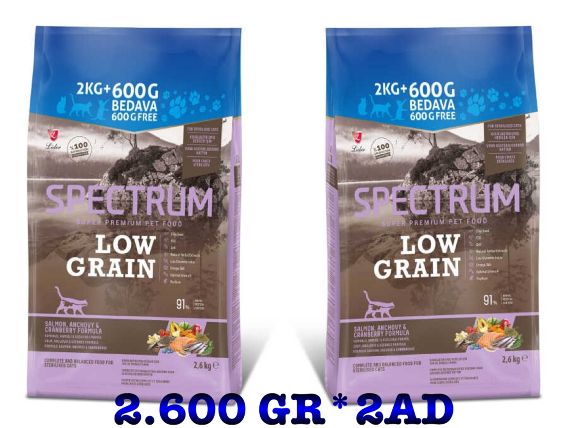  Spectrum Kısırlaştırılmış Yetişkin Kediler Için Somonlu, Hamsili & Kızılcıklı Formüllü 2.6 Kg* 2 Ad