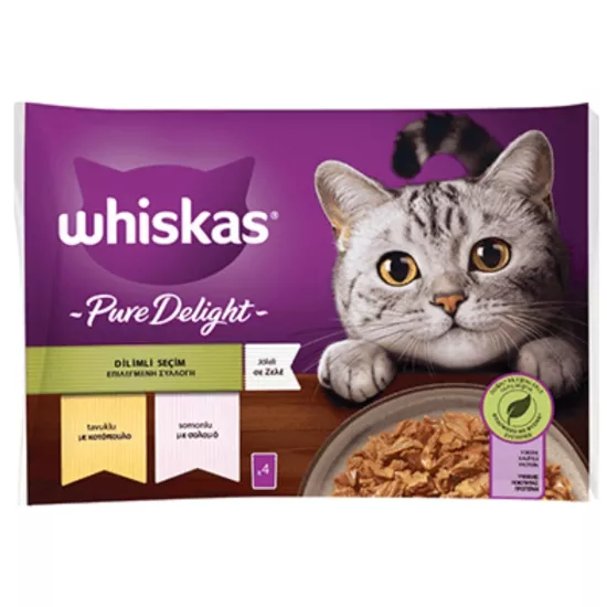 Whiskas Pure Delight Dilimli Seçim Tavuklu Ve Somonlu Yaş Mama 4x85 gr (13 ADET)