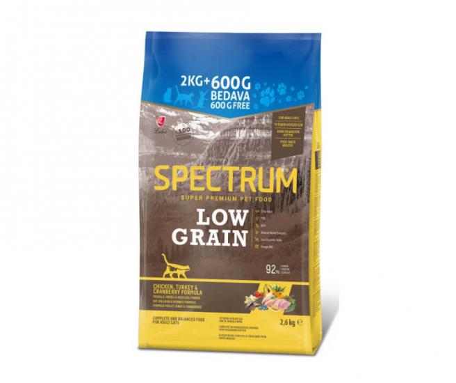 Spectrum Low Grain Tavuklu Hindili Kızılcıklı Yetişkin Kedi maması 2,6 Kg  *2 Ad