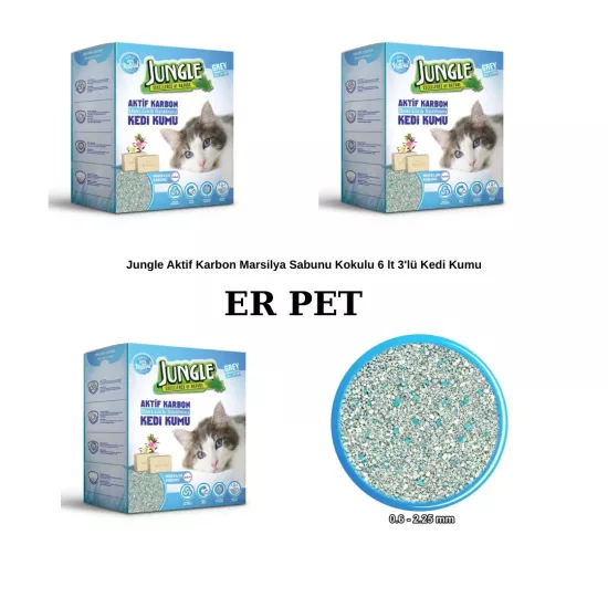 Jungle Aktif Karbon Marsilya Sabunu Kokulu 6 lt 3’lü Kedi Kumu
