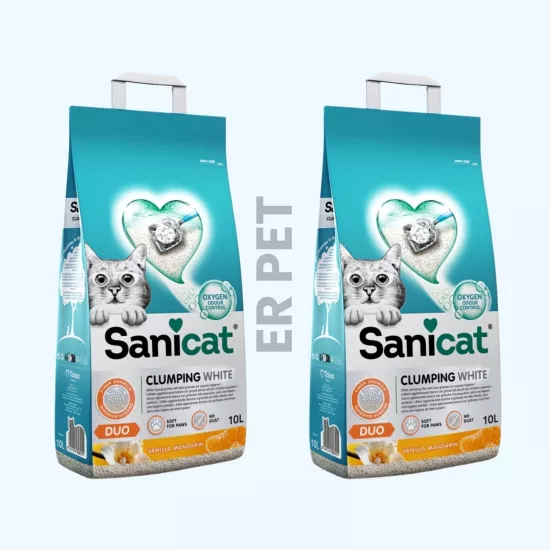 Sanicat Duo Clumping White Vanilya ve Mandalina Kokulu 10 lt 2’li Bentonit Kedi Kumu