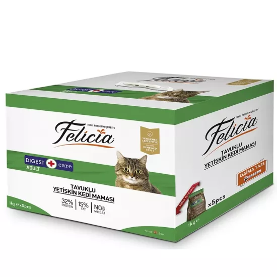 Felicia Tavuklu Az Tahıllı Yetişkin Kedi Maması (1kg x 5 adet) 5kg