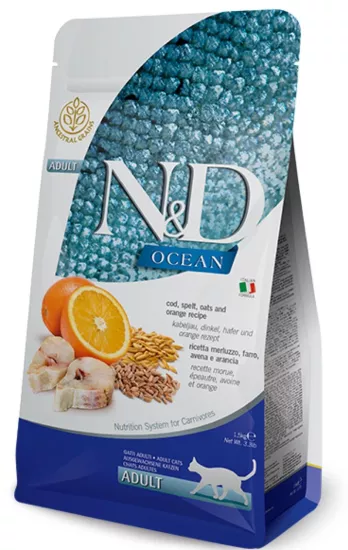 N&D Ocean Düşük Tahıllı Morina Balıklı ve Portakallı 10 kg Yetişkin Kedi Maması