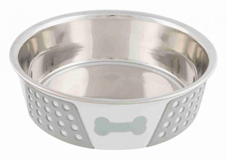 Trixie Köpek Mama Su Kabı, Paslanmaz Çelik/Silikon, 1,4lt/ø 21 cm, Beyaz/Gri