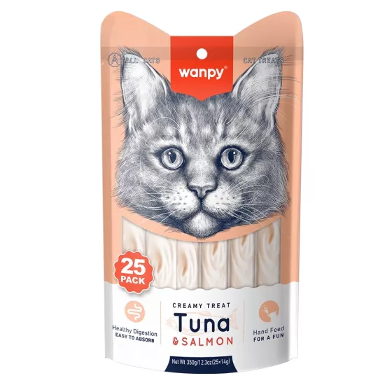 Wanpy Ton Balıklı ve Somonlu 25x14 gr Krema Kedi Ödül Maması
