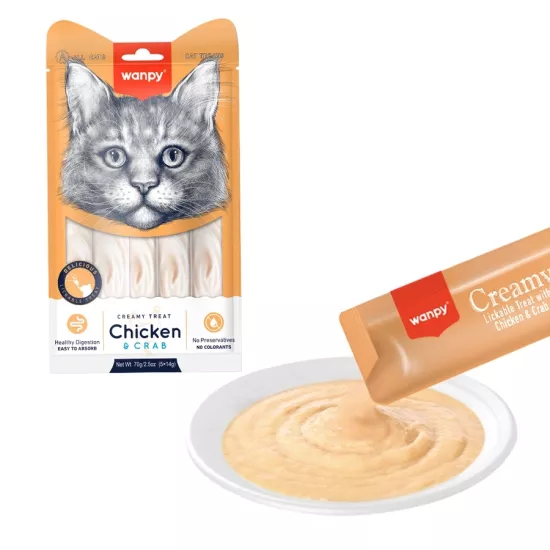 Wanpy Tavuklu ve Yengeçli 5x14 gr Krema Kedi Ödül Maması