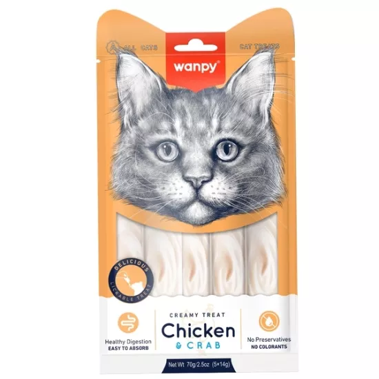 Wanpy Tavuklu ve Yengeçli 5x14 gr Krema Kedi Ödül Maması