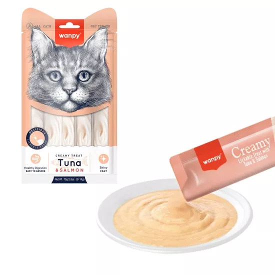Wanpy Ton Balıklı ve Somonlu 5x14 gr Krema Kedi Ödül Maması