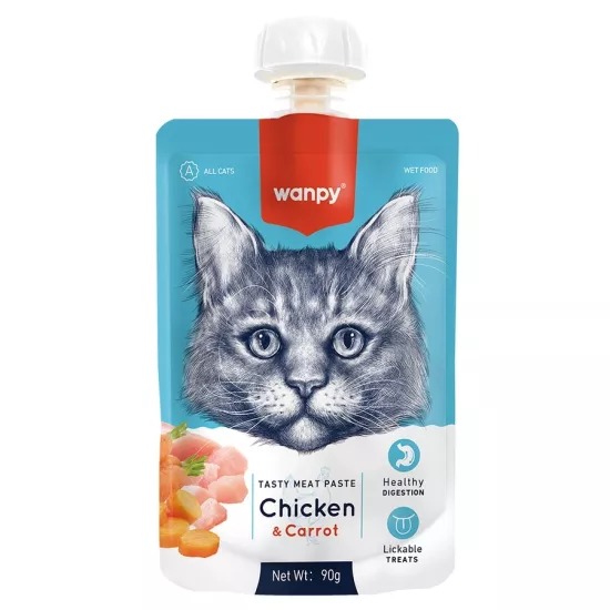 Wanpy Taze Tavuklu ve Havuçlu 90 gr 10’lu Ezme Kedi Ödül Maması
