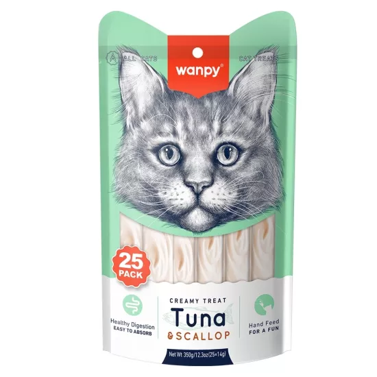 Wanpy Ton Balıklı ve Deniz Taraklı 25x14 gr Krema Kedi Ödül Maması