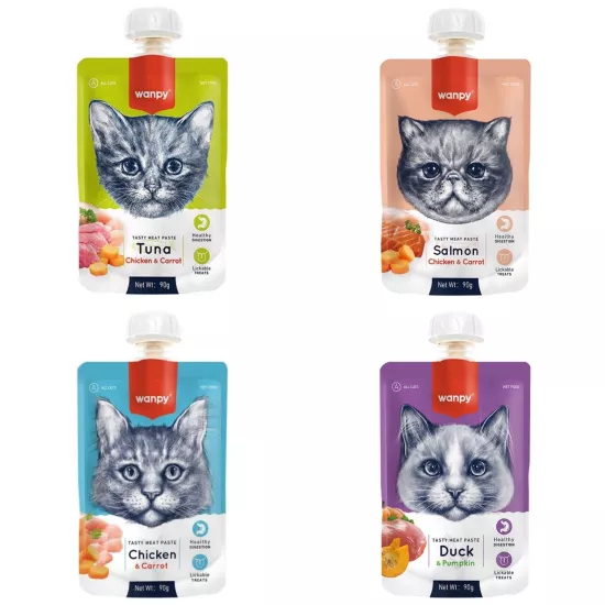 Wanpy Tasty Meat Paste 4 Çeşit Taze Sıvı Kedi Ödül Maması 4 x 90 G