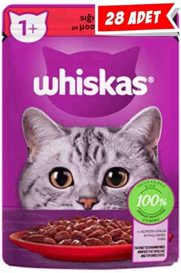 Whiskas Pouch Sos İçinde Sığır Etli Yetişkin Kedi Konservesi 85 Gr X 28 Adet