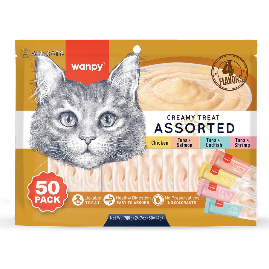 Wanpy Karışık 4 Lezzetli 50x14 gr Krema Kedi Ödül Maması