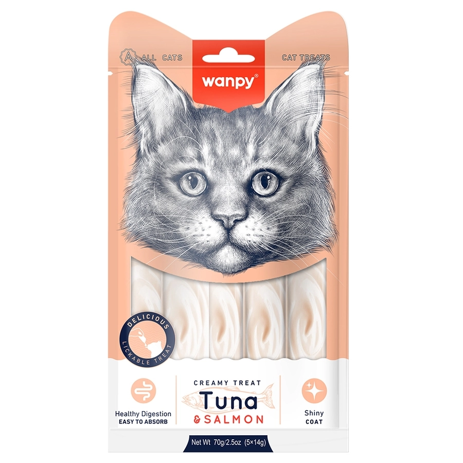 Wanpy Ton Balıklı ve Somonlu 5x14 gr Krema Kedi Ödül Maması