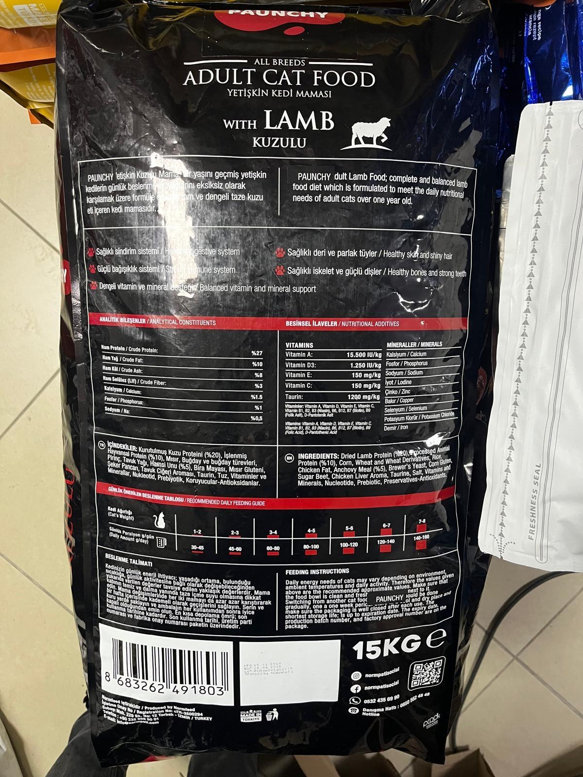 Paunchy Kuzulu Yetişkin Kedi Maması 15 kg