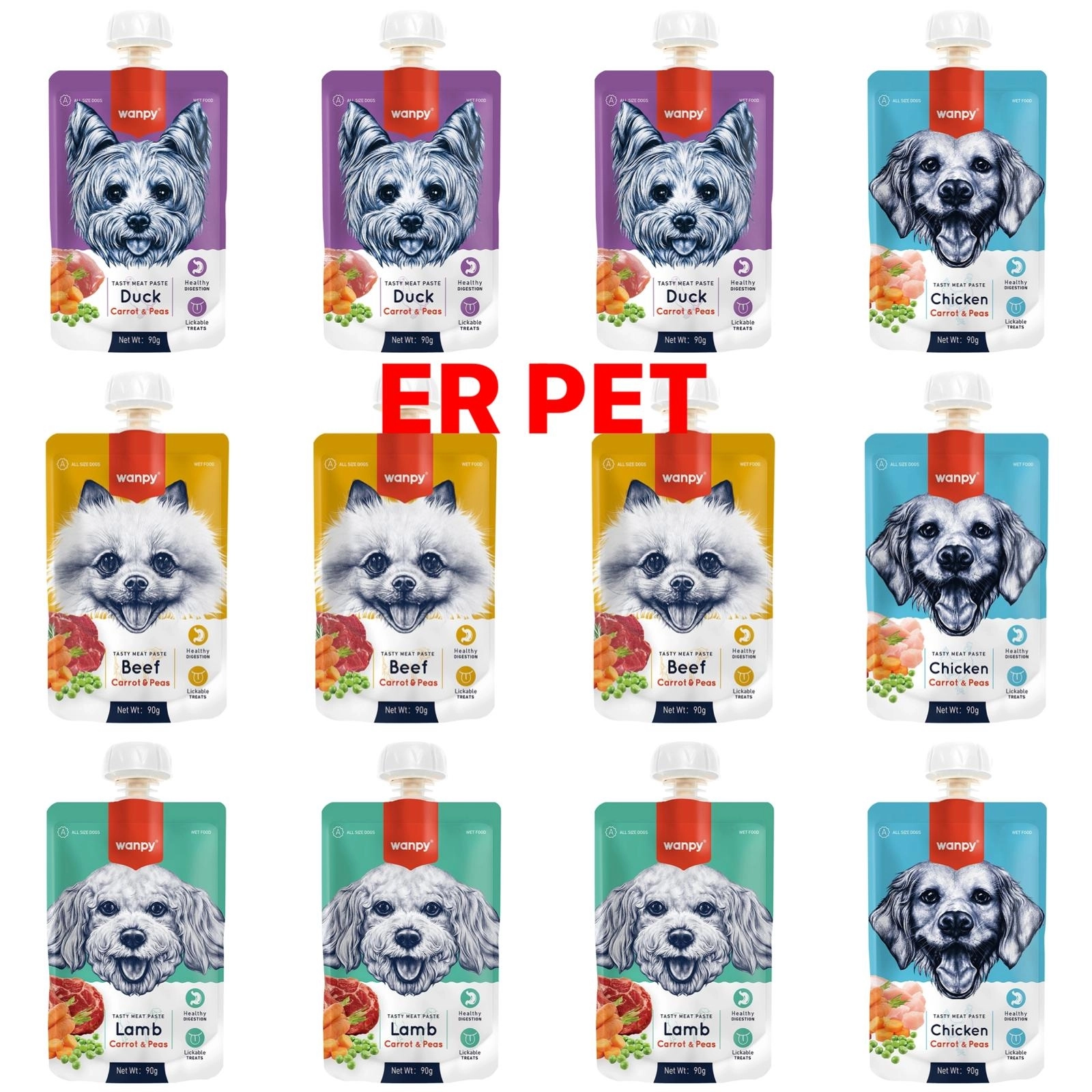  Wanpy taze Köpek Et Ezmesi 4 Çeşit Karma 90 Gr. x 12 Adet